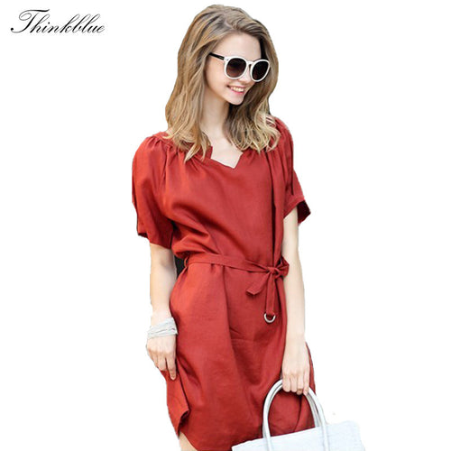 Loose Slim Mini Women Dress V-Neck Short Sleeve Brief Linen Dress Casual Plus Size Elegant Vestidos 2320