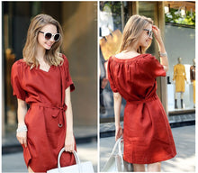Loose Slim Mini Women Dress V-Neck Short Sleeve Brief Linen Dress Casual Plus Size Elegant Vestidos 2320