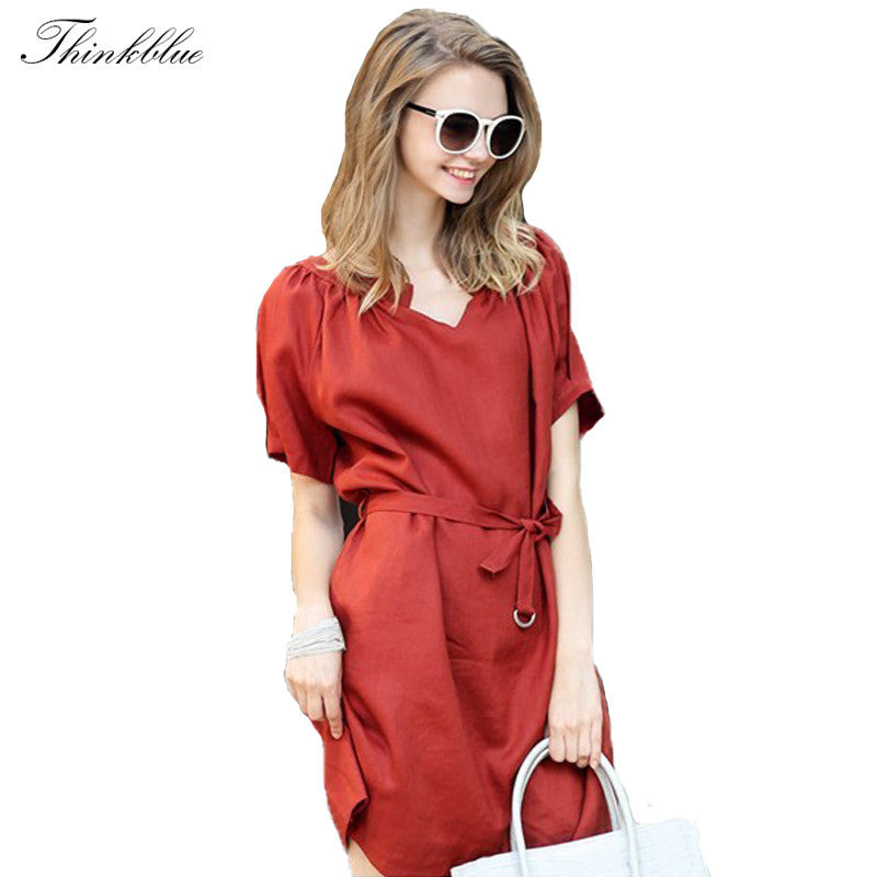 Loose Slim Mini Women Dress V-Neck Short Sleeve Brief Linen Dress Casual Plus Size Elegant Vestidos 2320