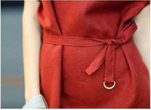 Loose Slim Mini Women Dress V-Neck Short Sleeve Brief Linen Dress Casual Plus Size Elegant Vestidos 2320