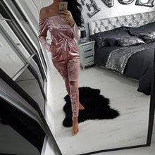 Elegant Off Shoulder Velvet Jumpsuit Women Slim Overalls Rompers Casual Long Pants Ladies Jumpsuits Romper 5 Colors