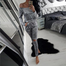 Elegant Off Shoulder Velvet Jumpsuit Women Slim Overalls Rompers Casual Long Pants Ladies Jumpsuits Romper 5 Colors