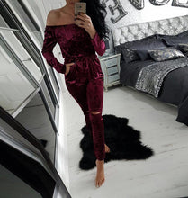 Elegant Off Shoulder Velvet Jumpsuit Women Slim Overalls Rompers Casual Long Pants Ladies Jumpsuits Romper 5 Colors