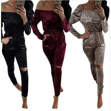 Elegant Off Shoulder Velvet Jumpsuit Women Slim Overalls Rompers Casual Long Pants Ladies Jumpsuits Romper 5 Colors