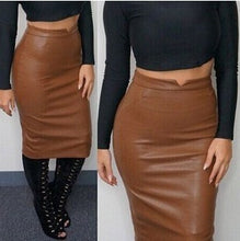 Elegant Soft PU Leather Pencil Skirt Stretch High Waist Midi Skirt Sexy Clubwear Skirts Womens Rayon Pleated Skirt Saias