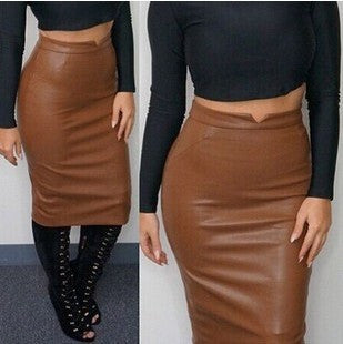 Elegant Soft PU Leather Pencil Skirt Stretch High Waist Midi Skirt Sexy Clubwear Skirts Womens Rayon Pleated Skirt Saias