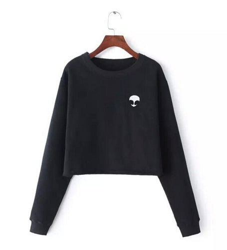 Embroidery ET Aliens Hoodies Sweatshirts harajuku Crew neck Sweats Women Clothing Feminina Loose Short Fleece Jumper Sweats