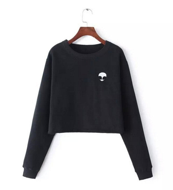 Embroidery ET Aliens Hoodies Sweatshirts harajuku Crew neck Sweats Women Clothing Feminina Loose Short Fleece Jumper Sweats