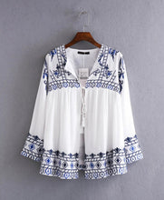 Ethnic Blue White Flower Embroidery Jacket Woman lacing up Strappy Tassel Kimono Jacket Sunscreen Fringed Short Coat