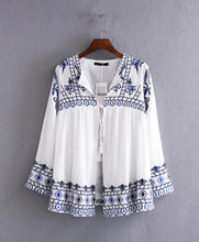 Ethnic Blue White Flower Embroidery Jacket Woman lacing up Strappy Tassel Kimono Jacket Sunscreen Fringed Short Coat