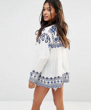 Ethnic Blue White Flower Embroidery Jacket Woman lacing up Strappy Tassel Kimono Jacket Sunscreen Fringed Short Coat