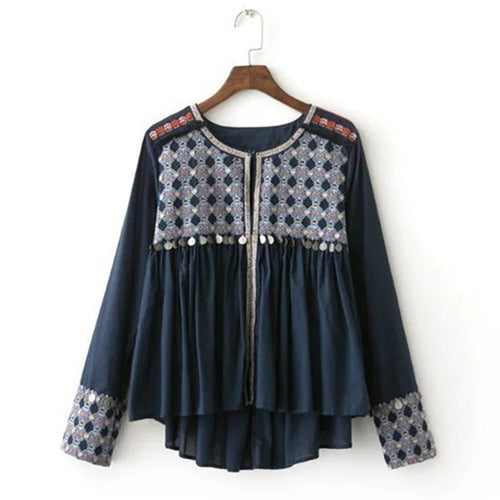 Ethnic Coins Fringed Embroidery Jacket Women Tassel Skirt-hem Loose Kimono Jacket Coat Sunscreen Femme Outerwear