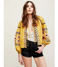 Ethnic Colors Flower Embroidery Jacket Woman Lantern sleeve Lacing up Kimono Cardigan Jacket Coat Sunscreen Femme