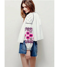 Ethnic Colors Flower Embroidery Jacket Woman Lantern sleeve Lacing up Kimono Cardigan Jacket Coat Sunscreen Femme