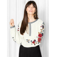 Ethnic Contrast color Striped O neck Embroidery Shirt Woman Pullover Blouse Tops blusas femme blusa