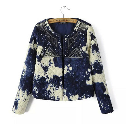 Ethnic Embroidery Beading Sequined Graffiti Ink Floral Print Paisley Quilted Jacket Women's Vintage Thin Padded Coat Suits