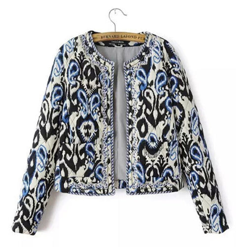 Ethnic Embroidery Beading Totem Print Paisley Quilted Jacket Women's Vintage Thin Padded Long Sleeve Coat Suits
