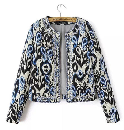 Ethnic Embroidery Beading Totem Print Paisley Quilted Jacket Women's Vintage Thin Padded Long Sleeve Coat Suits