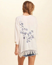 Ethnic Flower Embroidery Shirt tassel Cardigan Blouse Tops 3/4 sleeve blusas chemise femme blusa white