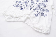 Ethnic Flower Embroidery Shirt tassel Cardigan Blouse Tops 3/4 sleeve blusas chemise femme blusa white