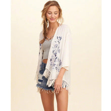 Ethnic Flower Embroidery Shirt tassel Cardigan Blouse Tops 3/4 sleeve blusas chemise femme blusa white