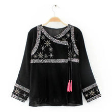 Ethnic Spliced Sequins Embroidery Stars Tassels Velour Jacket Vintage Woman Ribbons Loose Kimono Cardigan Coat Sunscreen