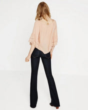 Ethnic Stream neck Flare sleeve Shirt Women Hollow Out Strappy Lace Cuff Pullover Blouse Tops blusas chemise femme