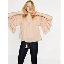 Ethnic Stream neck Flare sleeve Shirt Women Hollow Out Strappy Lace Cuff Pullover Blouse Tops blusas chemise femme