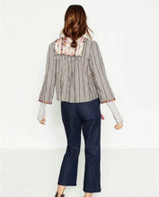 Ethnic Striped Print Geometric Embroidery Shirt Strappy Tassel O neck Cardigan Blouse Tops blusas chemise femme blusa