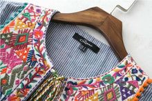 Ethnic Striped Print Geometric Embroidery Shirt Strappy ball tassel Cardigan Blouse Tops blusas chemise femme blusa
