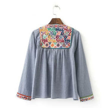 Ethnic Striped Print Geometric Embroidery Shirt Strappy ball tassel Cardigan Blouse Tops blusas chemise femme blusa