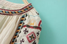 Ethnic Tassel Lacing up O neck Geometric Embroidery Shirt Contrast color Strappy Pullover Blouse Tops blusas femme blusa