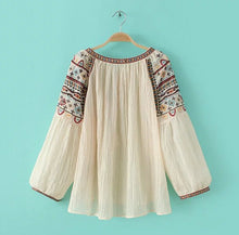 Ethnic Tassel Lacing up O neck Geometric Embroidery Shirt Contrast color Strappy Pullover Blouse Tops blusas femme blusa