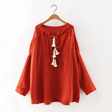 Ethnic Tassel ball Stream neck Unedged fringed Shirt Women V neck Strappy Pullover Blouse Tops blusas femme  S M L