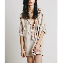 Ethnic Tassel ball Stream neck Unedged fringed Shirt Women V neck Strappy Pullover Blouse Tops blusas femme  S M L