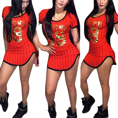 Europe Streetwear Baseball Dress Sexy Vertical Stripe Mini Dresses Sport 89 Number Print Women Dress Sportswear