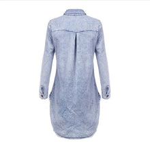 European Streetwear Long Denim Blouse Women Long Sleeve Loose Jeans Shirts Dress Irregular Sexy Women Blouse