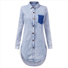 European Streetwear Long Denim Blouse Women Long Sleeve Loose Jeans Shirts Dress Irregular Sexy Women Blouse
