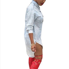 European Streetwear Long Denim Blouse Women Long Sleeve Loose Jeans Shirts Dress Irregular Sexy Women Blouse