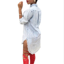 European Streetwear Long Denim Blouse Women Long Sleeve Loose Jeans Shirts Dress Irregular Sexy Women Blouse
