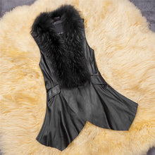 European Faux Fur Vest Coat For Women Slim Irregular Leather Jacket Women Sleeveless Veste Femme Black Long Leather Waistcoat