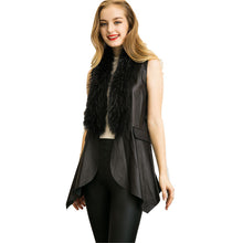 European Faux Fur Vest Coat For Women Slim Irregular Leather Jacket Women Sleeveless Veste Femme Black Long Leather Waistcoat