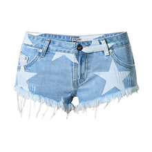 European Style Stars Print Women Shorts Frayed Tassel Denim Shorts Washed Sexy Low Waist Super Shorts Jean Shorts