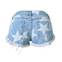 European Style Stars Print Women Shorts Frayed Tassel Denim Shorts Washed Sexy Low Waist Super Shorts Jean Shorts