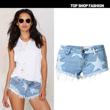 European Style Stars Print Women Shorts Frayed Tassel Denim Shorts Washed Sexy Low Waist Super Shorts Jean Shorts
