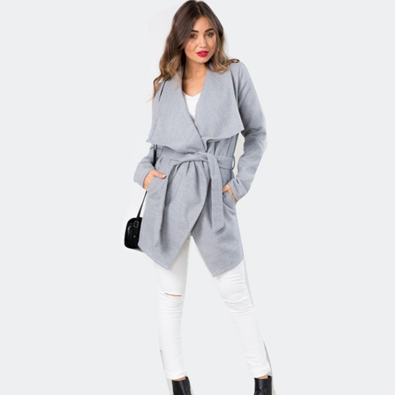 Europen Ladies Coat With Belt Slim Waist Jacket Chaquetas Mujer Solid Women Coat Plus Size Clothing Sale
