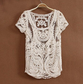 Factory Outlet 8 Colors Lace Blouse Sexy Hollow Crochet Women Blouse Short Sleeve Blusas All-matched Blusas Femininos
