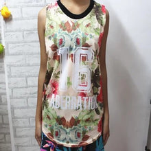 Factory sale Harajuku print cotton short sleeve sports t shirt 16 rose flower letter print gauze hole T-shirt tank top women