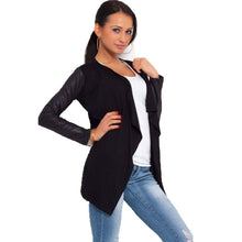 Fall Knitted Women Coat PU Leather Sleeve Patchwork Cardigan Jacket Chaquetas Mujer Slim Outwear Tops Women Jacket
