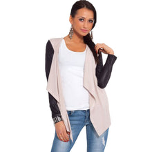 Fall Knitted Women Coat PU Leather Sleeve Patchwork Cardigan Jacket Chaquetas Mujer Slim Outwear Tops Women Jacket